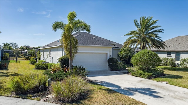 view of front of property with a garage and a front yard