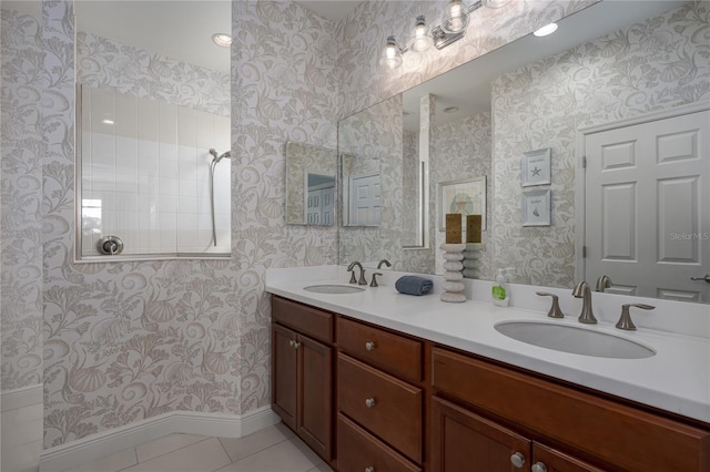 bathroom featuring vanity and tile patterned flooring