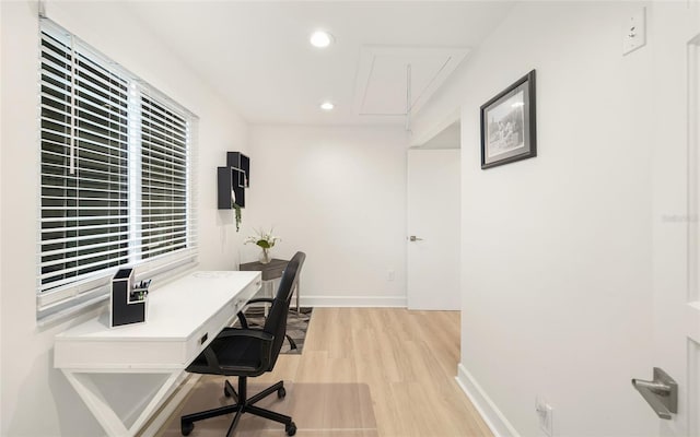 office area with light wood-type flooring