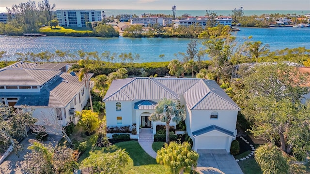 aerial view with a water view