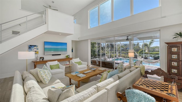 living room featuring hardwood / wood-style floors and a wealth of natural light