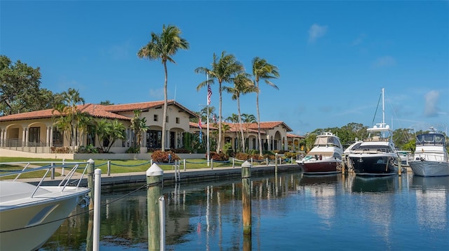 dock area featuring a water view