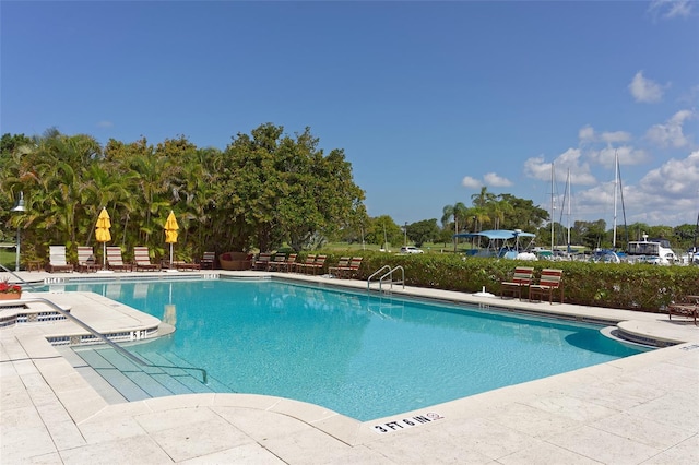 view of swimming pool with a patio