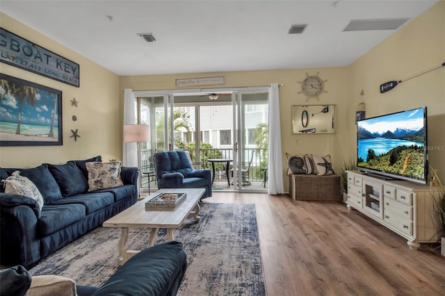 living room with light wood-type flooring