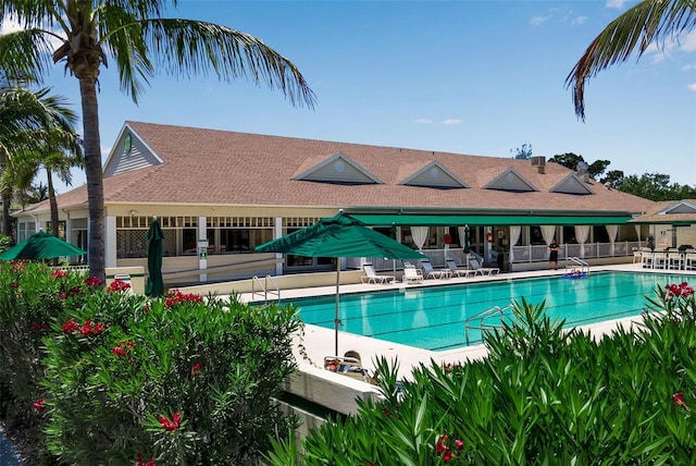 view of pool featuring a patio