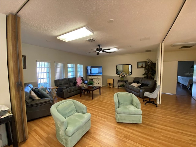 3813 42nd St W Unit 37, Bradenton, FL 34205 - living room featuring light wood-type flooring, a textured ceiling, and ceiling fan