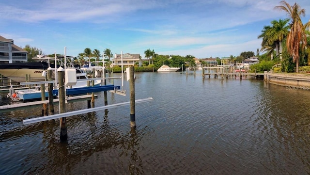 view of dock with a water view