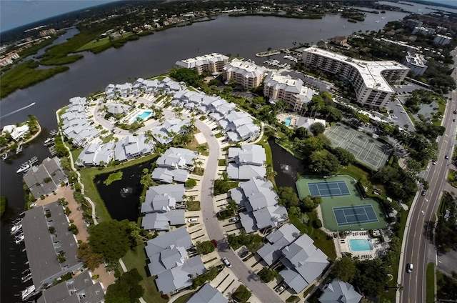 aerial view with a water view