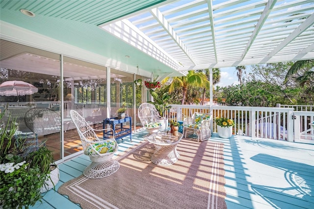 wooden terrace featuring a pergola