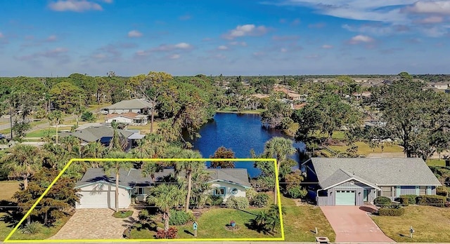 aerial view with a water view