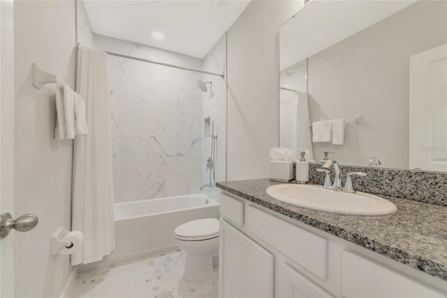 full bathroom featuring vanity, toilet, and shower / bath combo with shower curtain