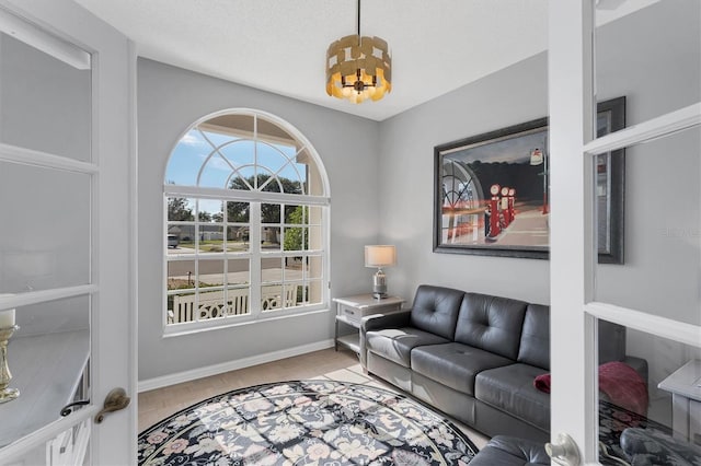 living room featuring a textured ceiling