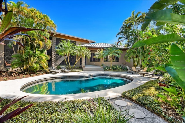 view of swimming pool featuring a patio area