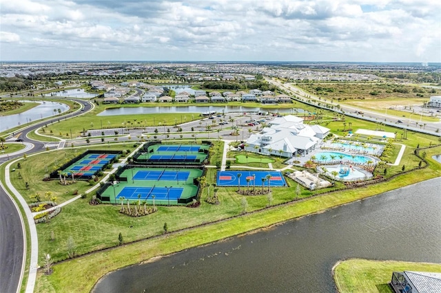 bird's eye view featuring a water view