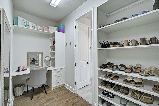 walk in closet with light wood-type flooring