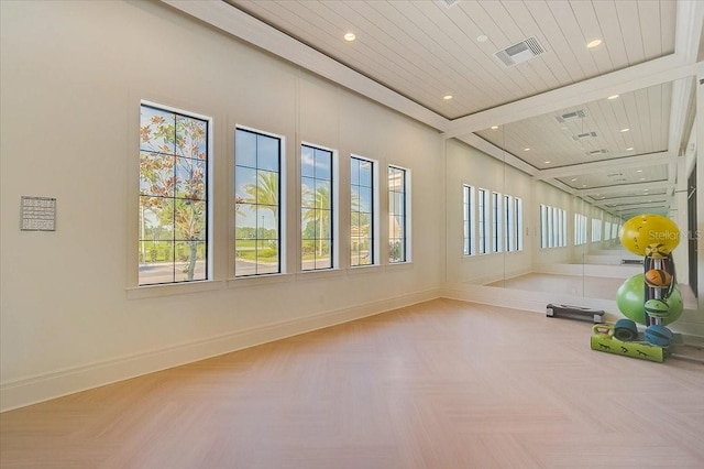 interior space with wood ceiling