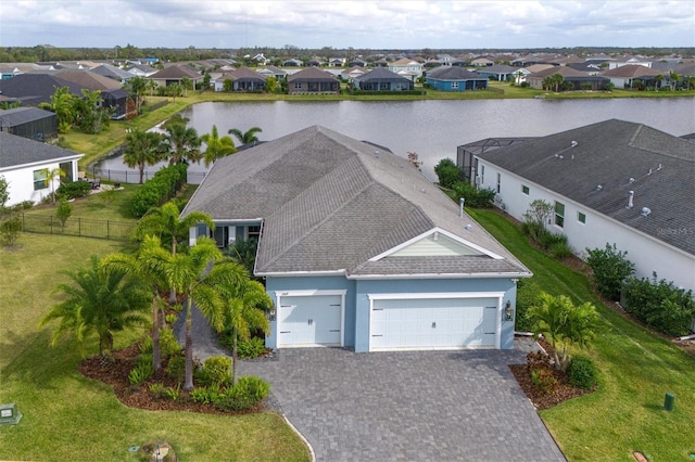 aerial view with a water view