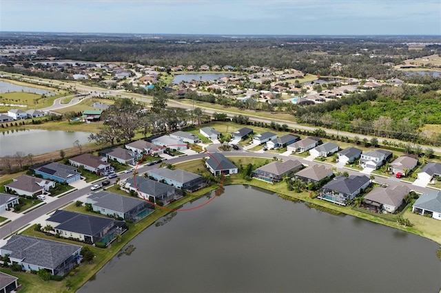 bird's eye view featuring a water view