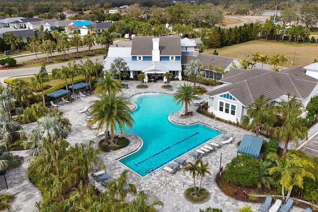 view of swimming pool with a gazebo and a patio