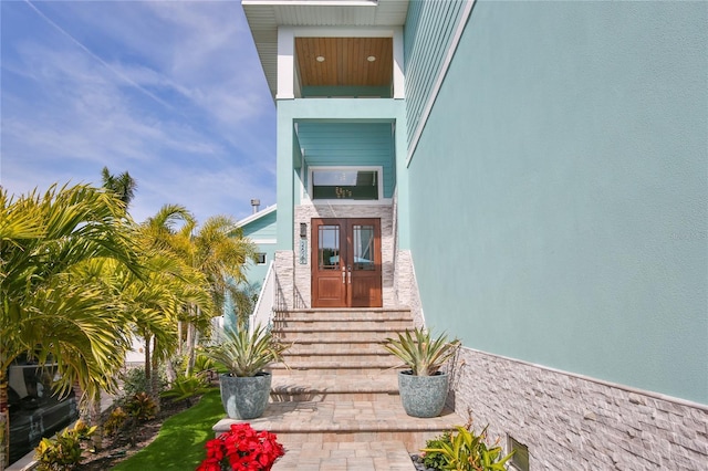 entrance to property featuring french doors