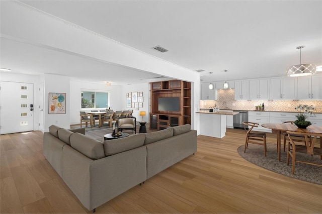 living room with light wood-type flooring