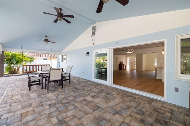 view of patio featuring ceiling fan