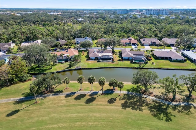 bird's eye view featuring a water view