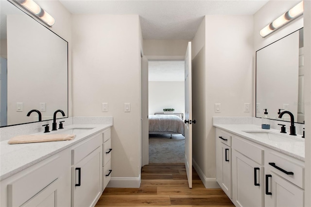 bathroom with vanity and wood-type flooring