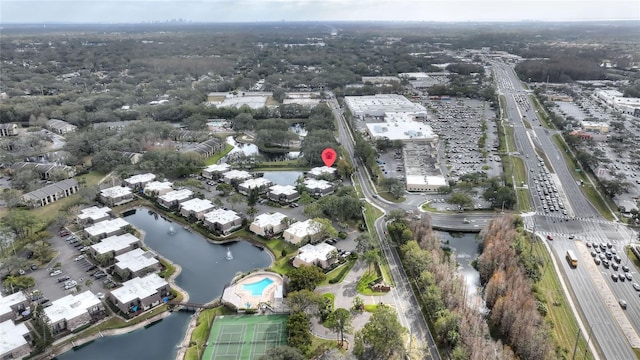 aerial view with a water view