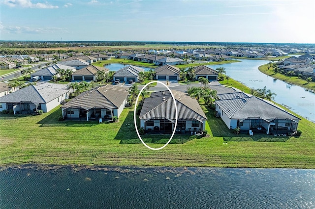 aerial view featuring a water view