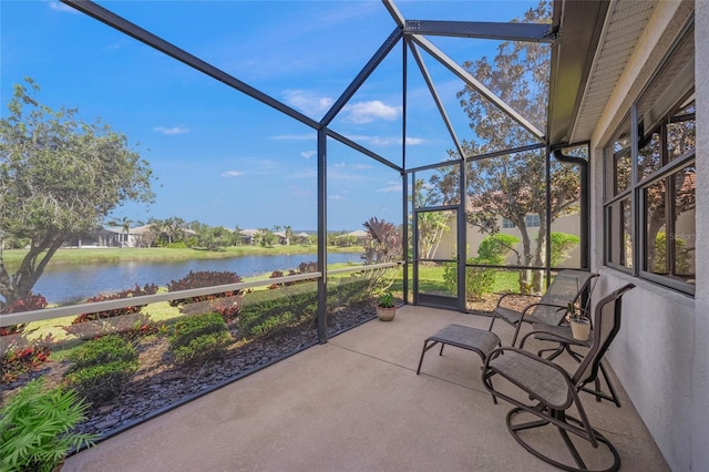 sunroom with a water view