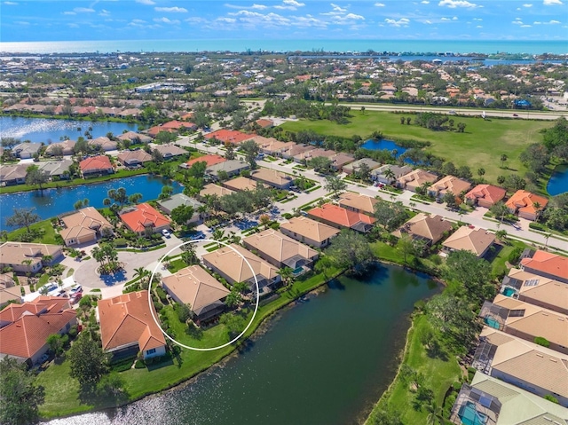 aerial view with a water view