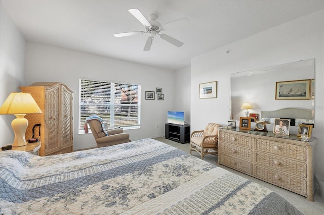 bedroom featuring carpet flooring and ceiling fan