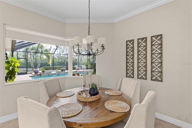 dining room featuring ornamental molding and light tile patterned floors