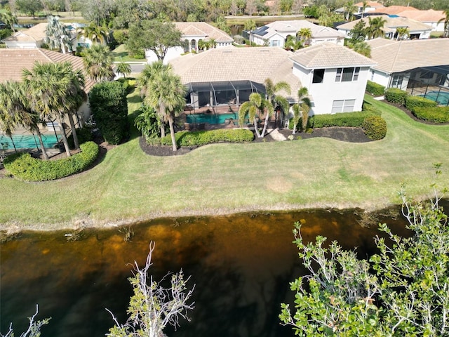 aerial view with a water view