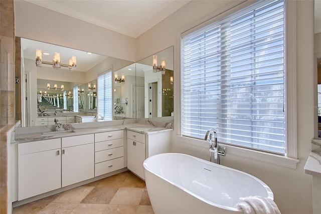 bathroom with a tub to relax in and vanity