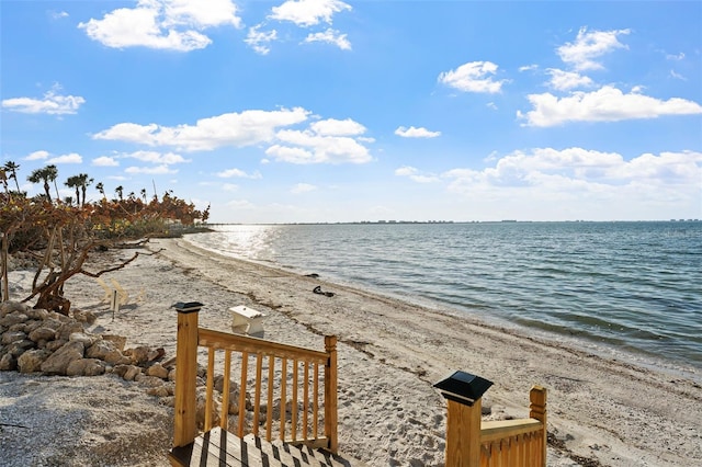 property view of water featuring a view of the beach