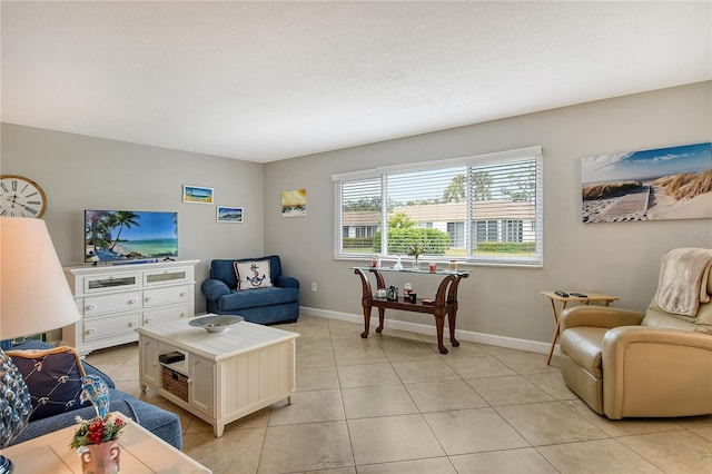 living room featuring light tile patterned floors