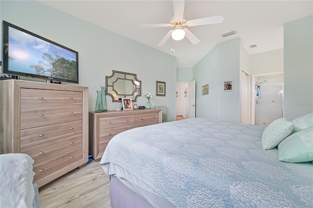 bedroom featuring light hardwood / wood-style flooring and ceiling fan