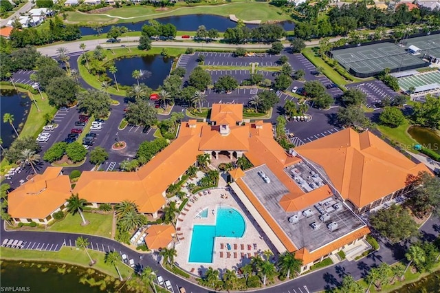 aerial view with a water view