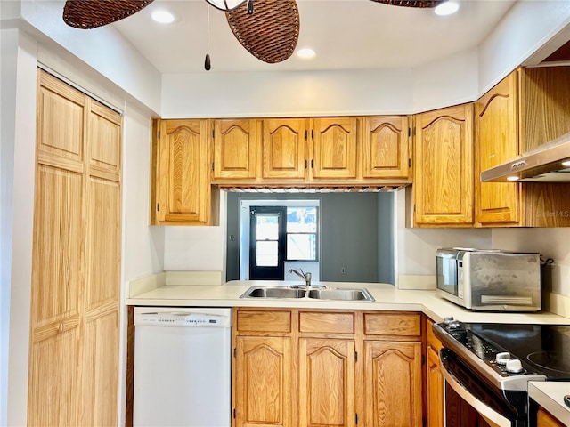 kitchen featuring range with electric cooktop, dishwasher, and sink