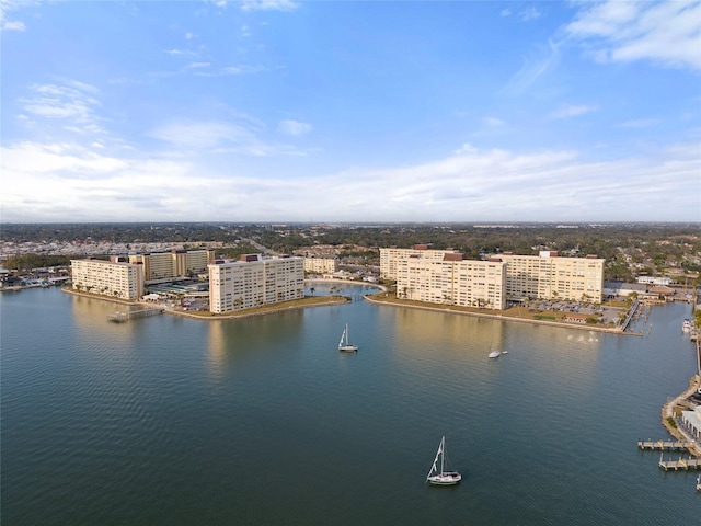 bird's eye view featuring a water view