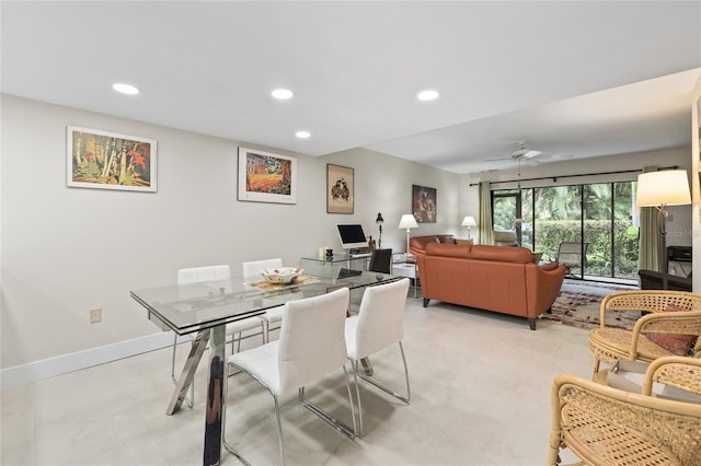 dining room featuring ceiling fan