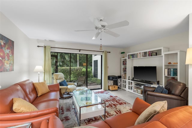 living room with ceiling fan