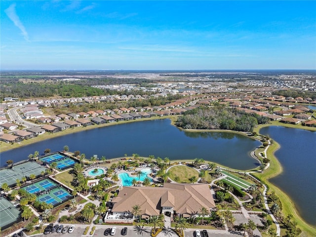 bird's eye view featuring a water view