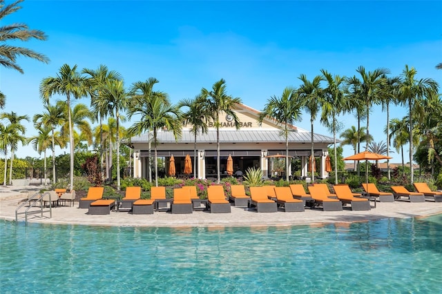 view of swimming pool featuring a patio