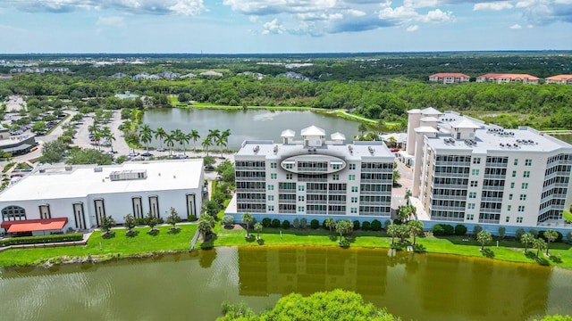 aerial view featuring a water view