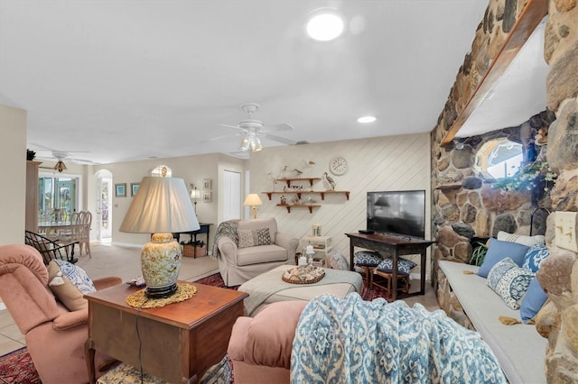 living room with ceiling fan