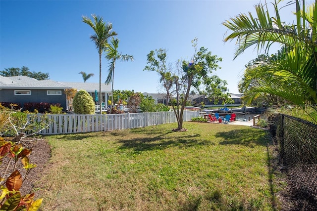 view of yard with a fenced backyard