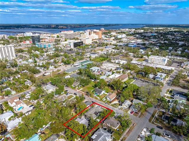 aerial view with a water view